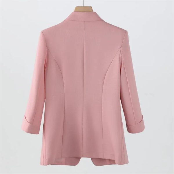 Women Spring Summer Pink Business Coat All Match Jascket Korea Work Office Suit White Black Blazers