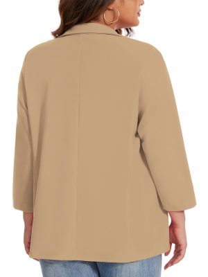 Womens Plus Size Blazer 3/4 Sleeve Notch Lapel Casual Work Blazers One Button Open Front Pockets Jackets (XL-5XL)