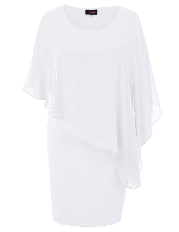 Women's Sleeveless Cape Dress with Chiffon Overlay Sequin Bodycon Pencil Dress