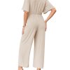 Womens Wide Leg Jumpsuits Short Sleeve Tie Knot Front Summer Long Romper