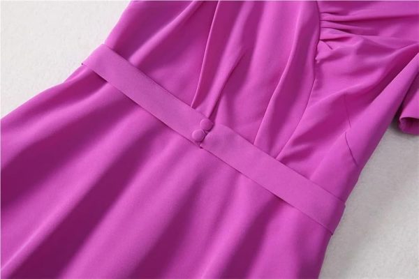 Women’S Round Neck Solid A Line Dress Summer Short Sleeve Midi Casual Party Robe for Evening Party