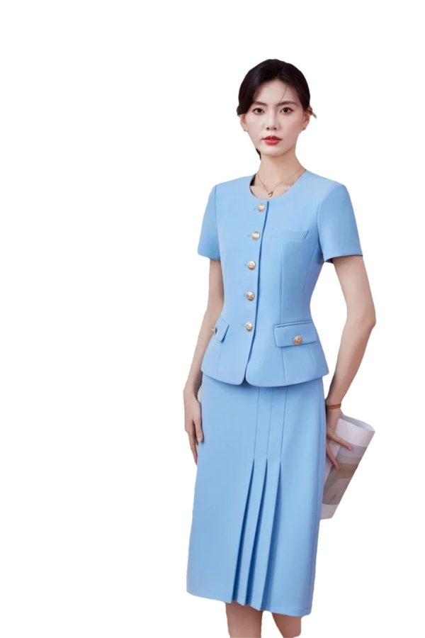 Women's Two-Piece Short-Sleeved Blazer Long Skirt Showing Elegant Temperament