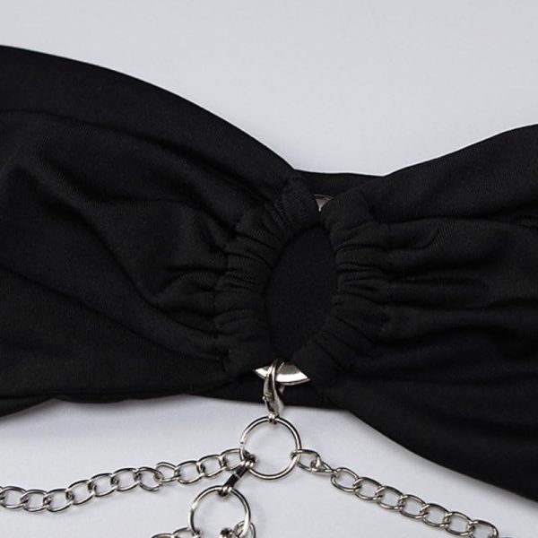 Halter Neck Hollow Out Dress for Women Sexy Chain Detail Summer Party Club Dresses