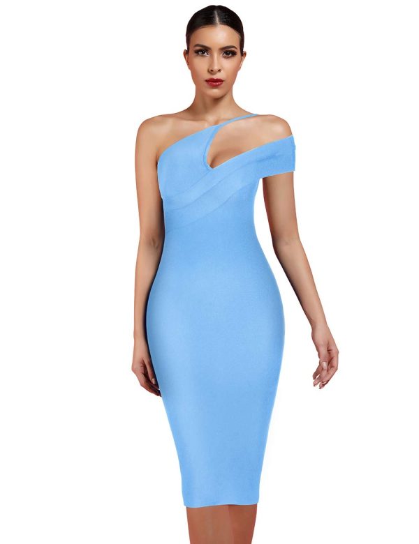 Women's Cut Out One Shoulder Sleeveless Split Club Party Fashion Bandage Dress