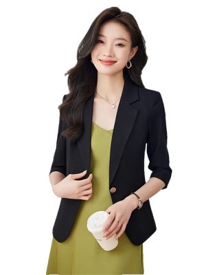 51PuJSZItyL Women's Spring Summer Slim Half Sleeve Casual Jacket Lady Office Jacket Tops