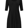 Womens Summer Casual Half Sleeve Empire Waist Loose Swing Pleated Modest Work Tunic T Shirt Dresses