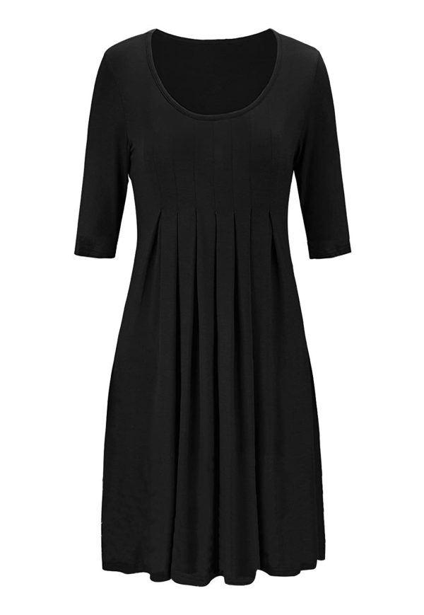 Womens Summer Casual Half Sleeve Empire Waist Loose Swing Pleated Modest Work Tunic T Shirt Dresses