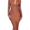 Women's Deep Plunge V Neck Long Sleeves Draped Knee Length Bodycon Bandage Dress
