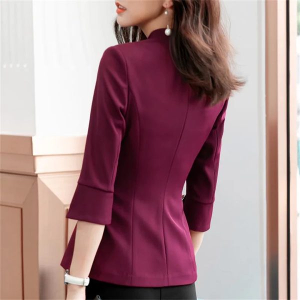 Women Summer Half Sleeve Slim Jacket Temperament Business Stand Collar Blazer OL Coat