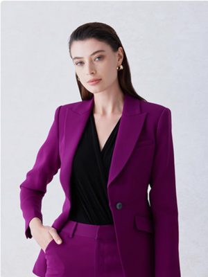 Women's Suit Blazer Peak Lapel One Button Office Work Business Jacket