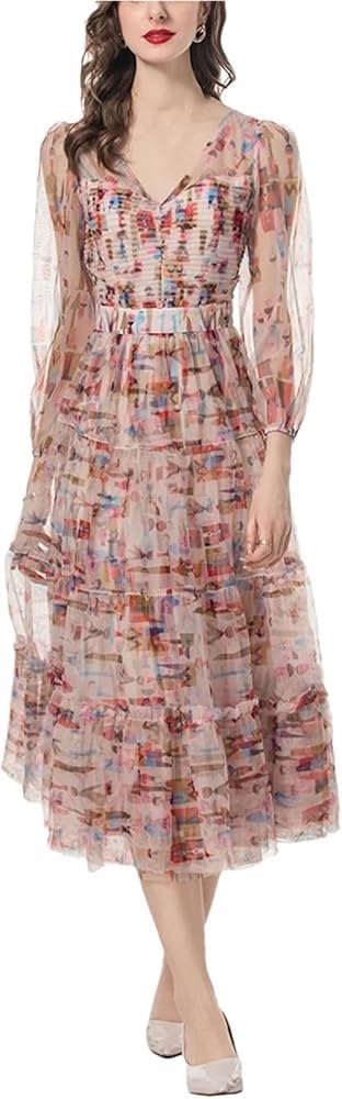 Elegant Women's Evening Gown - Cocktail Dress with Short Sleeves and Empire Waist for Parties and Special Occasions(Brown,Large)