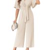 Womens Wide Leg Jumpsuits Short Sleeve Tie Knot Front Summer Long Romper