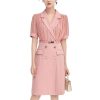 Women's Chiffon Patchwork Suit Dress Short Sleeve Notched Collar Summer Office Lady Fashion Midi Dresses
