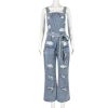 Denim Jumpsuit for Women Halter Wide Leg Ripped Jean Jumpsuits for Women with Belt Casual Denim Romper