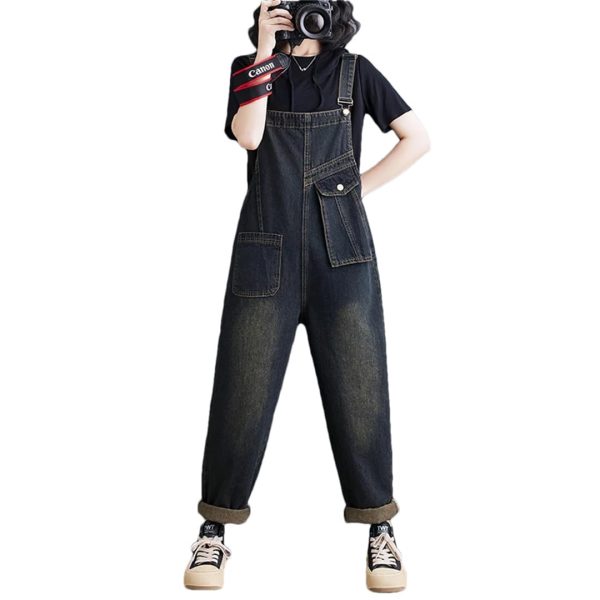 Women Pockets Ladies Long Jumpsuits Sleeveless Rompers Woman Blue Straight Jeans Jumpsuit