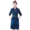 Women Jeans Dress Long Sleeve Single Breasted Shirt Dress Office Denim Dress