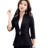 Women Summer Half Sleeve Slim Jacket Temperament Business Stand Collar Blazer OL Coat
