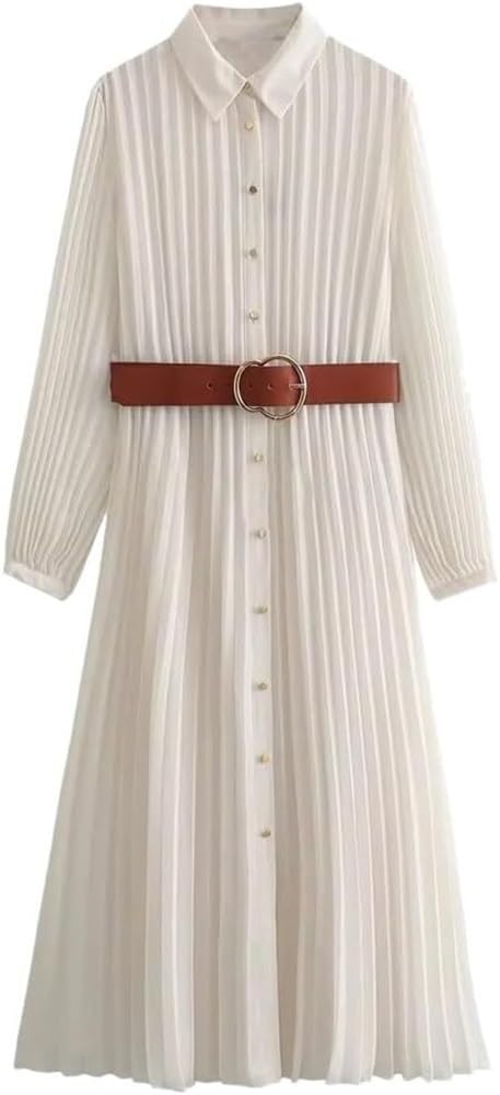 Solid Belt Button Long Sleeve Summer Maxi Dress Women Elegant Slim Straight Dress Office Work Business Long Dresses