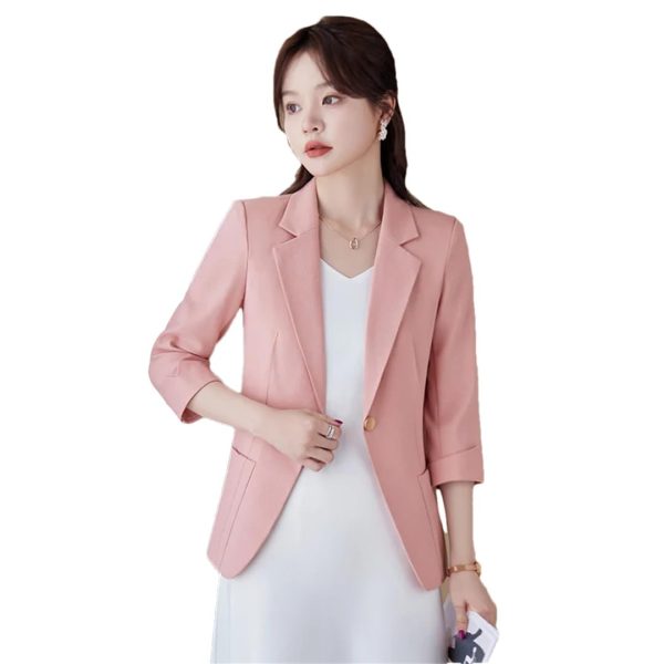 Women Spring Summer Pink Business Coat All Match Jascket Korea Work Office Suit White Black Blazers