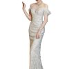 Elegant Flat Shoulder Slim Fit Evening Gown for Women Formal Toasting Banquet Long Dress