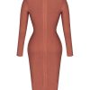 Women's Deep Plunge V Neck Long Sleeves Draped Knee Length Bodycon Bandage Dress