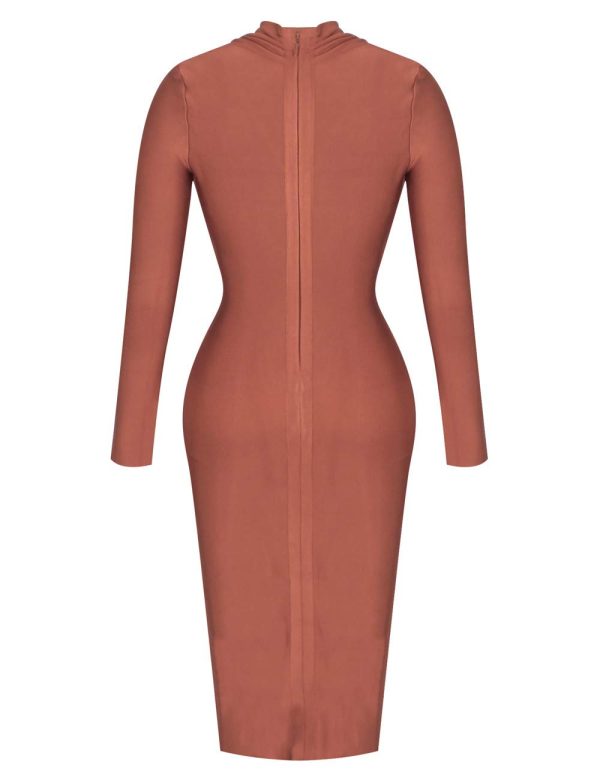 Women's Deep Plunge V Neck Long Sleeves Draped Knee Length Bodycon Bandage Dress