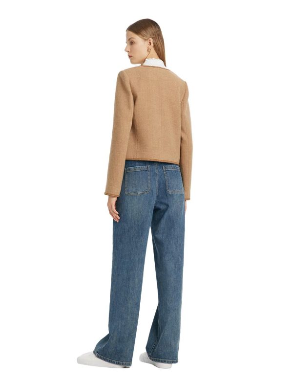 Wool Blend Tweed Blazers for Women Business Casual Knit Blazer Cropped Jacket for Women