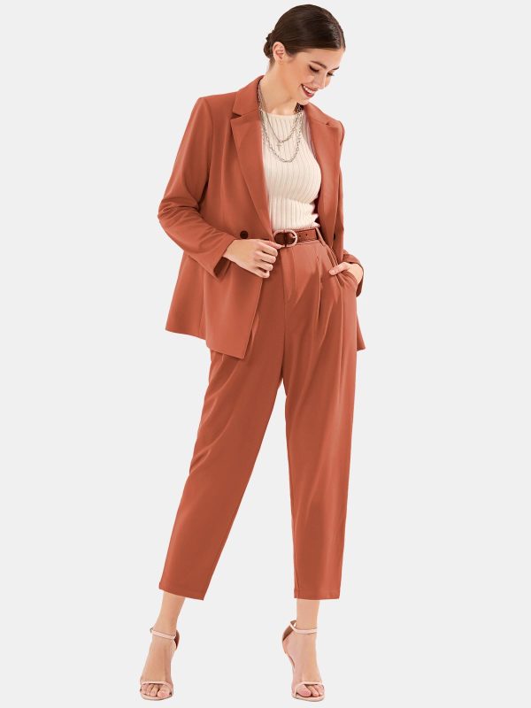Women's Business Blazer and High Elastic Waist Pant Suit Set Loose Fit Casual Fall Winter 2 Piece Suits for Work