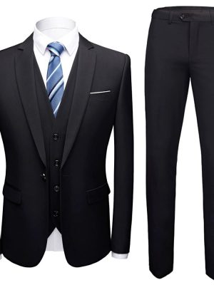 Mens Business Formal Suit Set Wedding Dress Groom Trousers Vest Stylish Three Piece Outfit