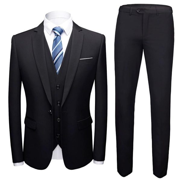 Mens Business Formal Suit Set Wedding Dress Groom Trousers Vest Stylish Three Piece Outfit