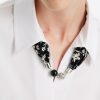 Business Casual Tops for Women Elegant V Neck White Dress Shirts Puff Sleeve Blouse for Work with Attached Silk Scarf