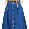 Women’S Office Fashion Denim Dress Summer Slim Fit Round Neck Short Sleeve A Line Belted Dress for Vacation