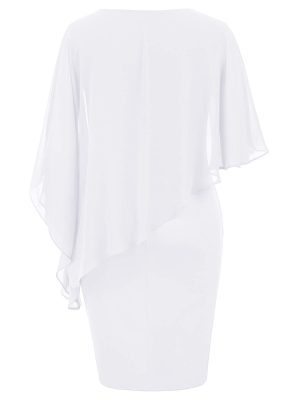 Women's Sleeveless Cape Dress with Chiffon Overlay Sequin Bodycon Pencil Dress