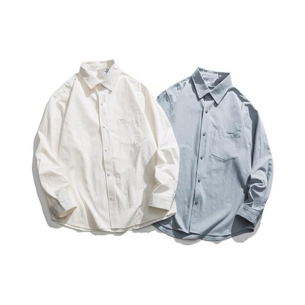 Casual Shirt Fashion Lapel Cotton Long Sleeve Cardigan Breathable Sweat-Wicking Business Workwear Shirt(OneColor,Large)