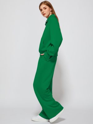 Women's 2 Piece Outfits Lounge Set 2025 Oversized Half Zip Sweatshirt Wide Leg Sweatpant Set Sweatsuit Tracksuit