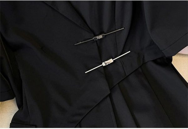 Women Black Pleated Dress Comfort Fit Formal Suit Dress Elegant Office Wear Professional Attire