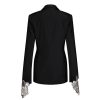 Women Embroidery Lace Notched Collar Long Sleeve Tunic Slimming Blazers