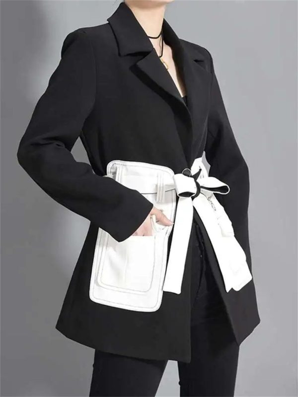 Women's Contrast Color Lapel Pocket Long Sleeve Loose Fit Office Open Front Solid Blazer