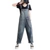 Womens Blue Vintage Big Pockets Streetwear Overalls Long Jumpsuit Loose Rompers Denim Jumpsuits