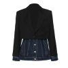 Women Blazer Denim Patchwork Fake Two Blazers And Jackets Color Matching Asymmetry Suit Coats