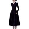 Women's Notched Suit Midi Dress - Office Lady Slim Black Long Sleeve
