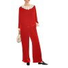 Plus Size Women's Velvet Suit - Fashion Collar Blouse & Wide Leg Trousers Contemporary Silhouette