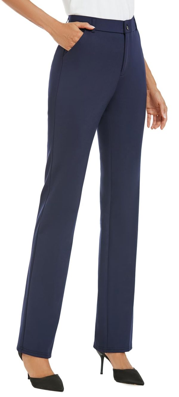 Women's Stretchy Straight Leg Dress Work Pants Business Office Casual Slacks with Pockets