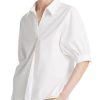 Business Casual Tops for Women Elegant V Neck White Dress Shirts Puff Sleeve Blouse for Work with Attached Silk Scarf