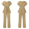 Women's 2 Piece Outfits Suit Set Short Sleeve Peplum Top Flared Pants Sets Business Pantsuits
