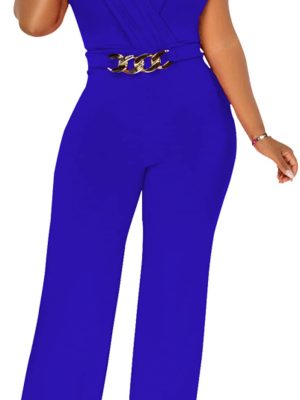 Women's Dressy Jumpsuits Summer Sexy Party Rompers Elegant Deep V Neck Backless Clubwear Wide Leg Long Pants