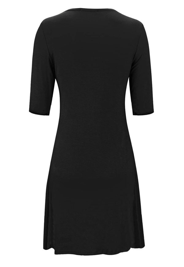 Womens Summer Casual Half Sleeve Empire Waist Loose Swing Pleated Modest Work Tunic T Shirt Dresses