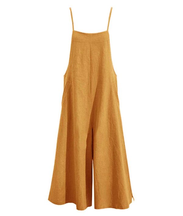 Women Casual Loose Long Bib Pants Wide Leg Jumpsuits Baggy Cotton Rompers Overalls with Pockets PZZTYP2