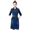 Women Jeans Dress Long Sleeve Single Breasted Shirt Dress Office Denim Dress