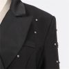 Women Spring Autumn Double Breasted Diamond Black Blazer Coat Slim Suit Jacket